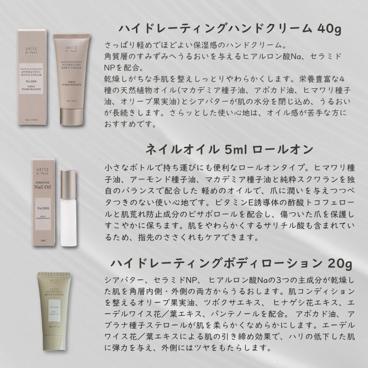 ARTiS di Voce ハイドレーティングハンドクリーム・ロールオンオイル・ミニボディローションGIFT SET 3306 FIRST POMEGRANATE