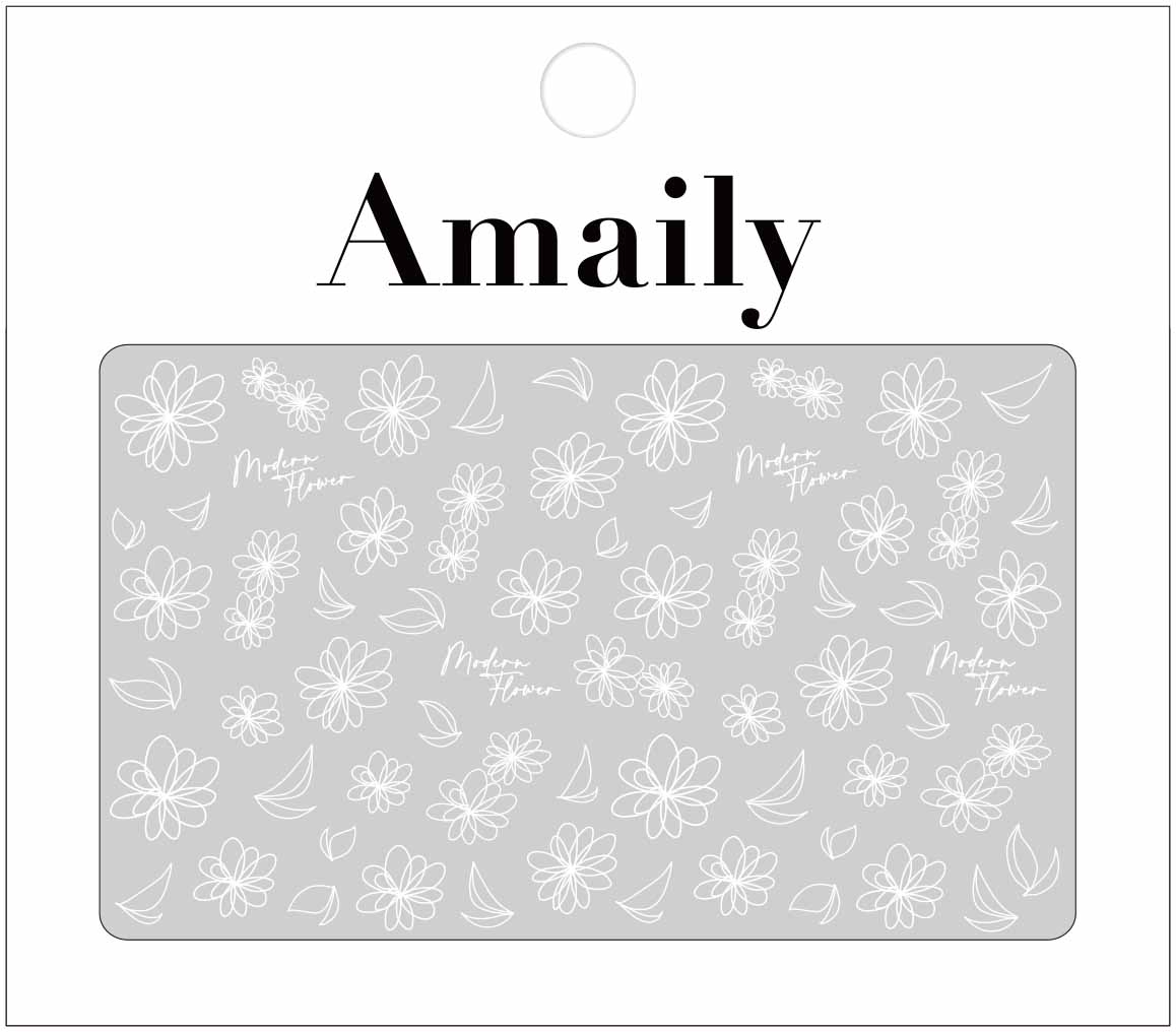 Amaily ネイルシール No.1-4 モダンなお花 白
