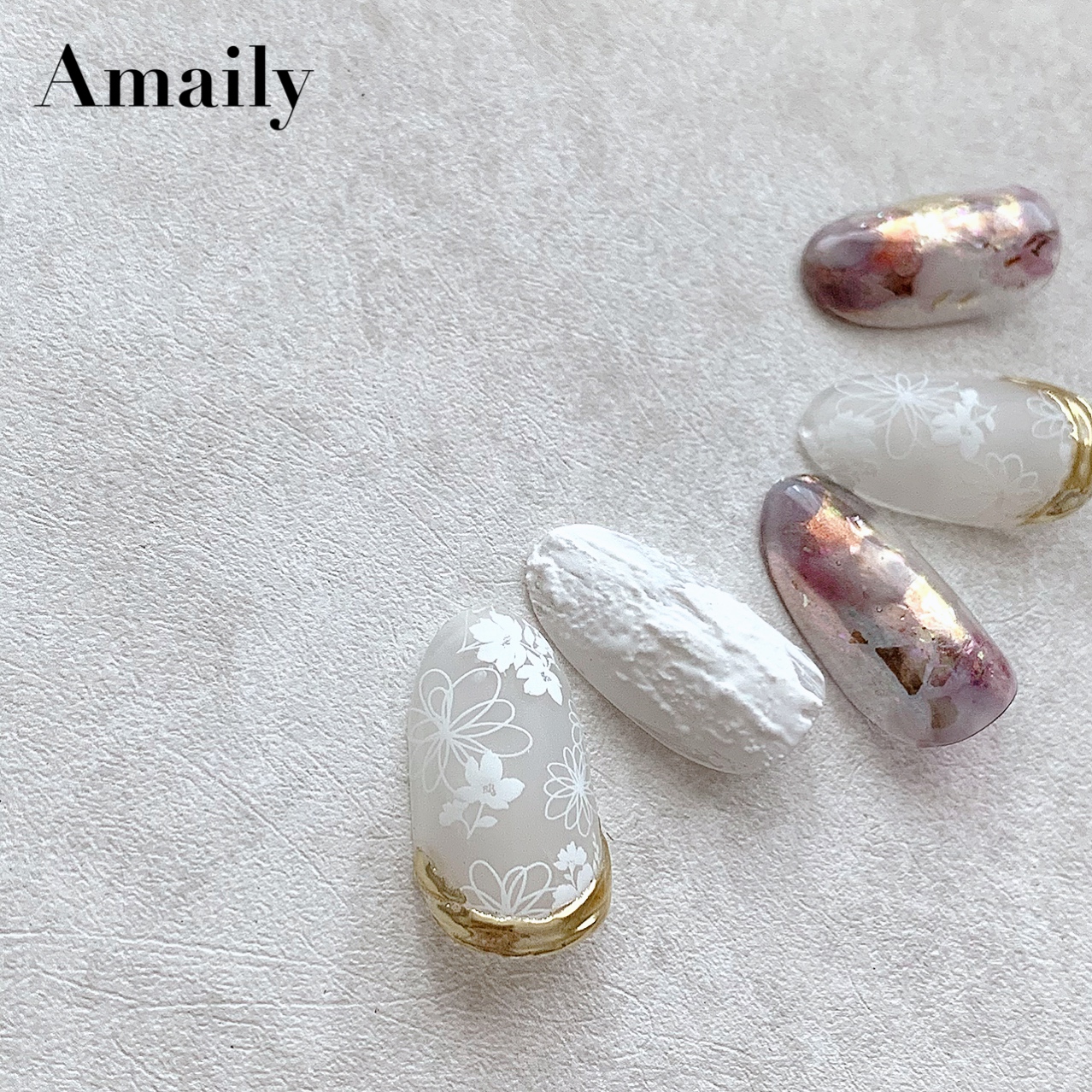 Amaily ネイルシール No.1-4 モダンなお花 白