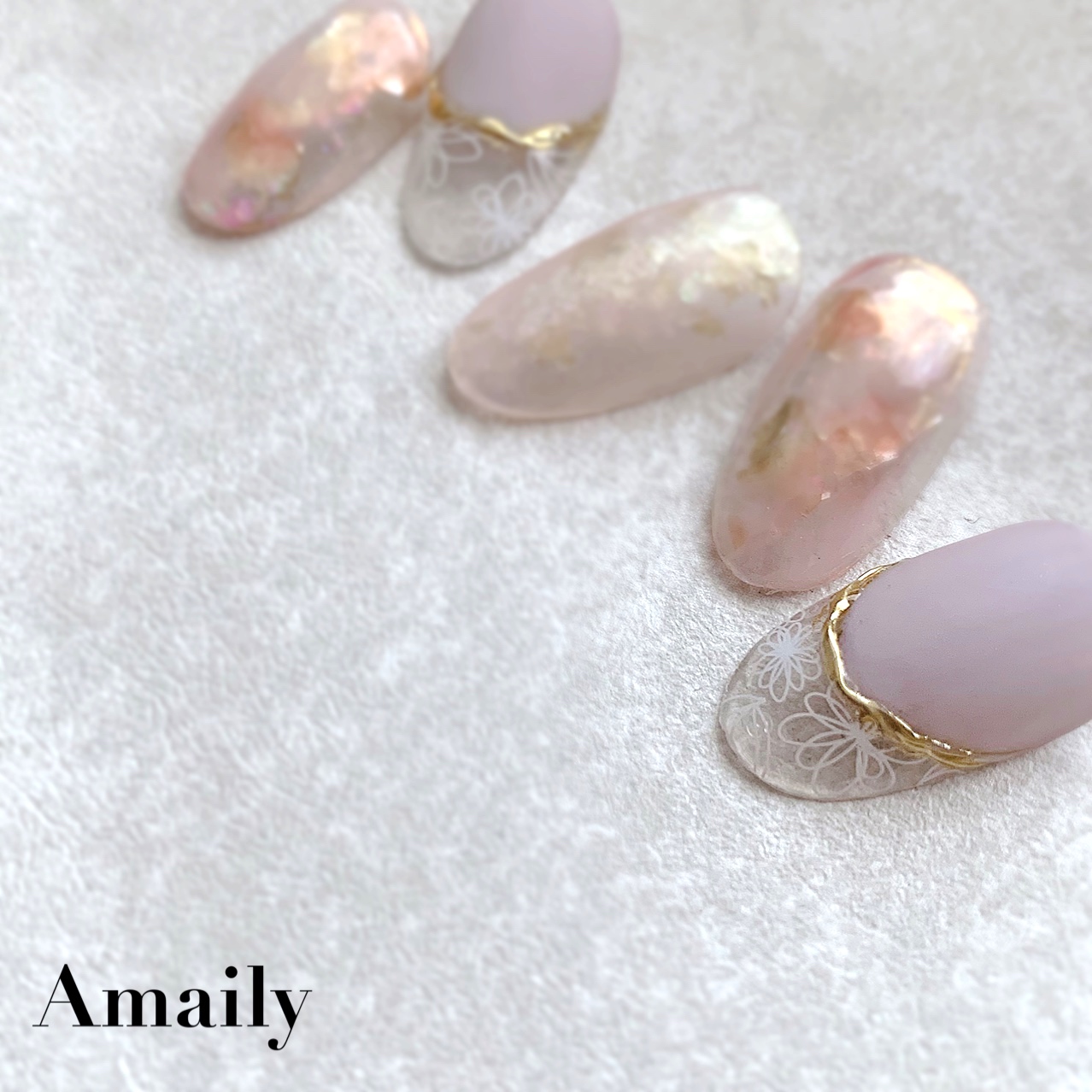 Amaily ネイルシール No.1-4 モダンなお花 白