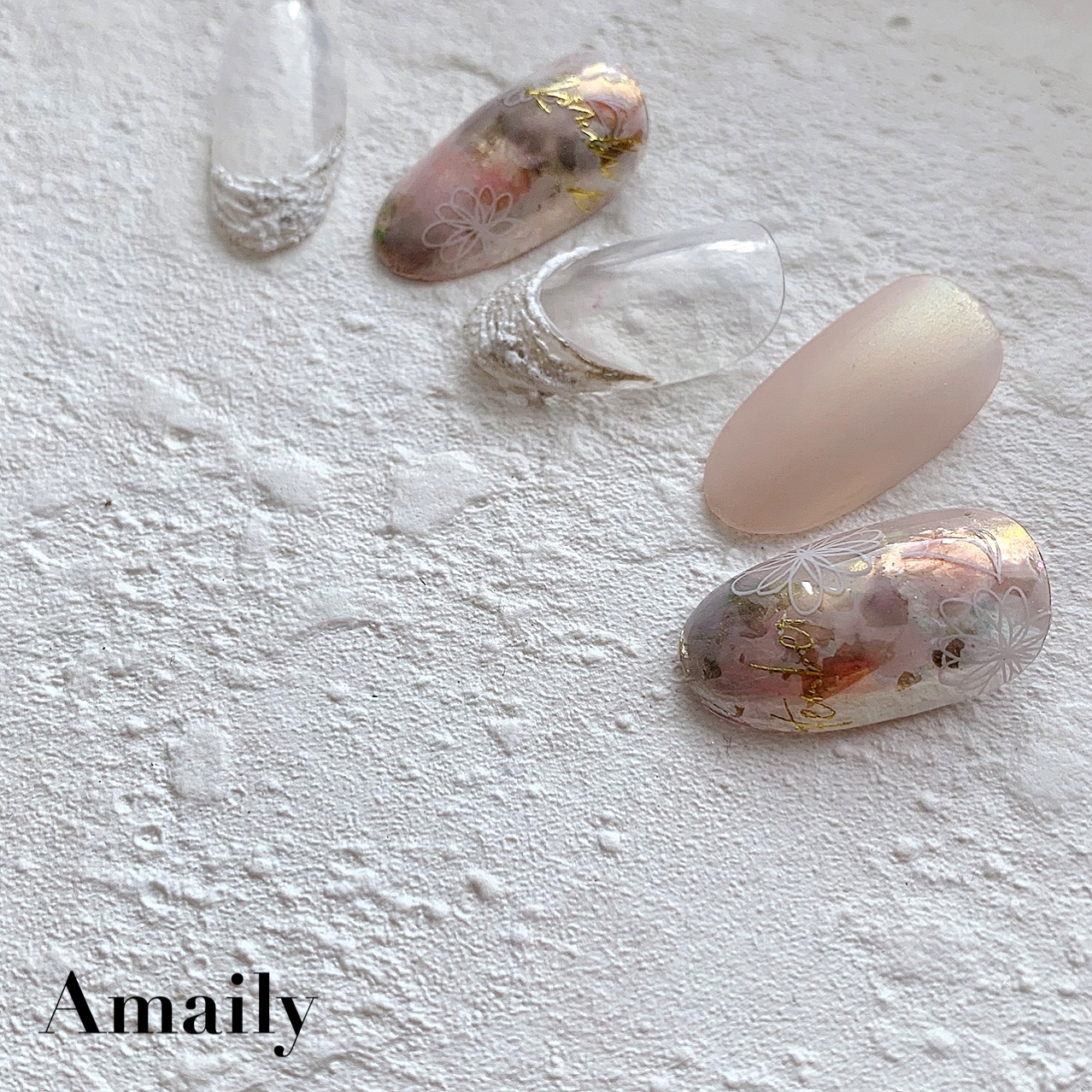 Amaily ネイルシール No.1-4 モダンなお花 白