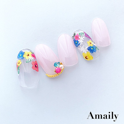 取扱終了 Amaily ネイルシール No.1-6 カラフルお花