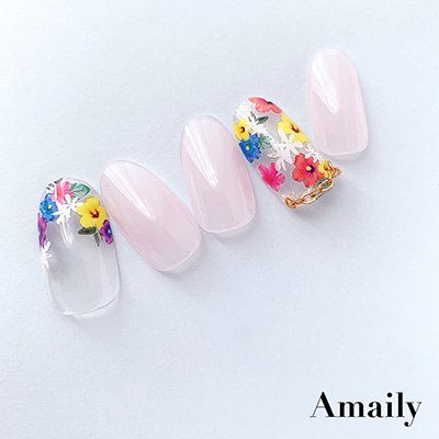 取扱終了 Amaily ネイルシール No.1-6 カラフルお花