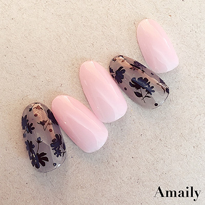 Amaily ネイルシール No.1-7 花シルエット 黒 | Nail Labo