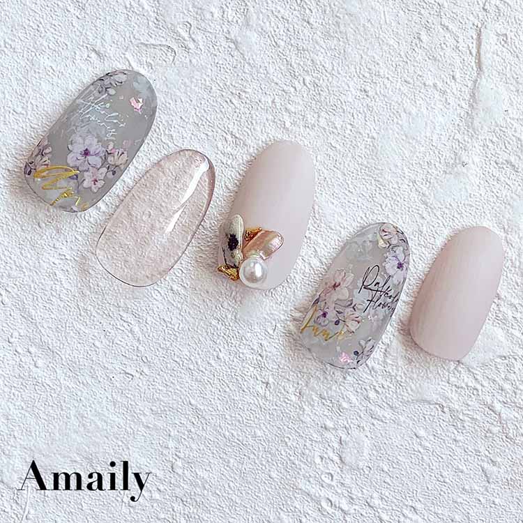取扱終了 Amaily ネイルシール No.1-38 ペールカラーフラワー