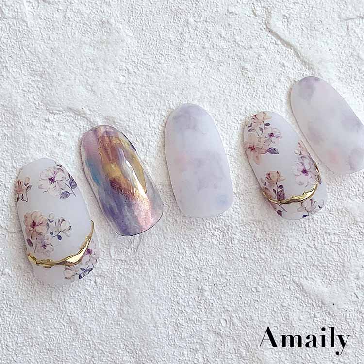 取扱終了 Amaily ネイルシール No.1-38 ペールカラーフラワー