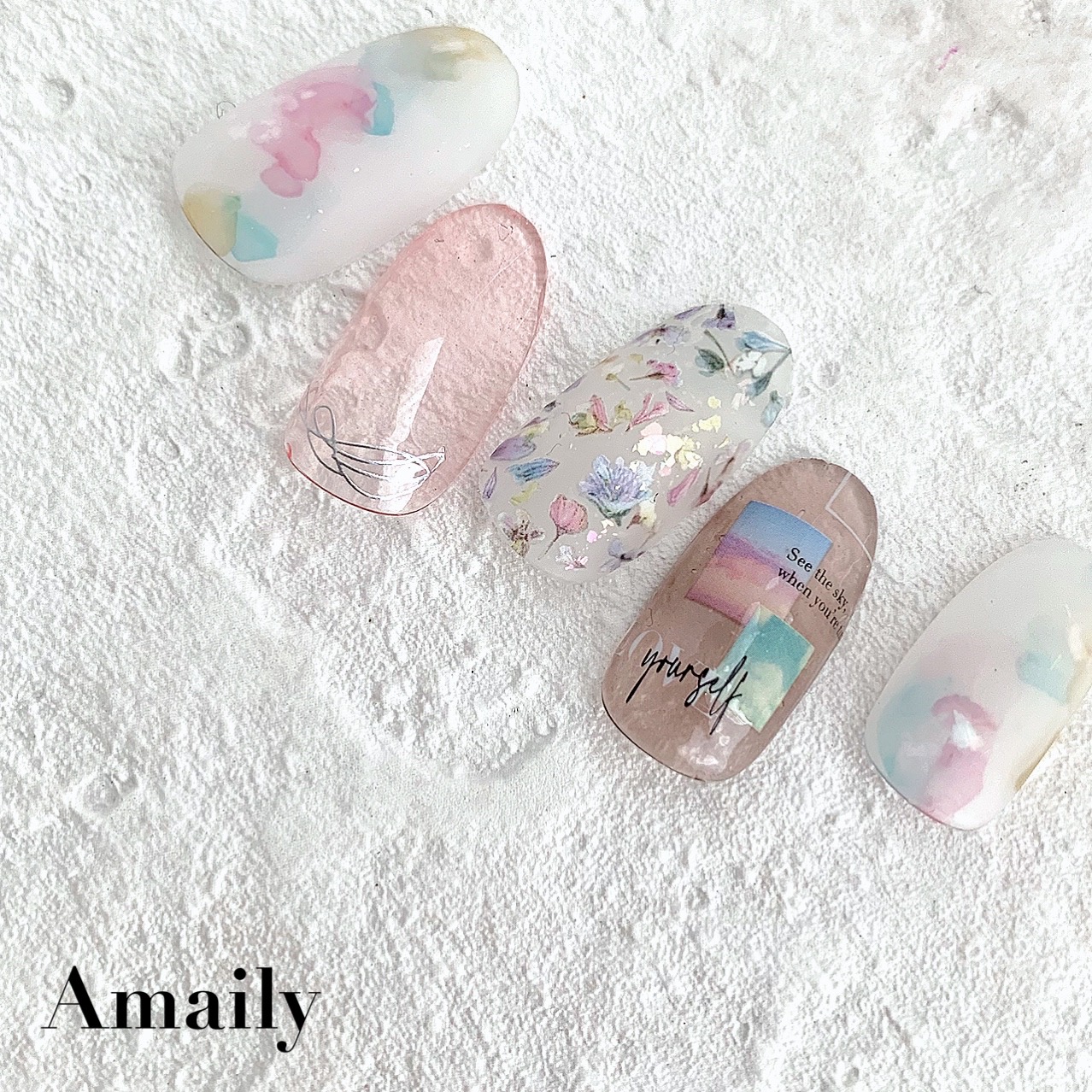 Amaily ネイルシール No.1-40 フラワーフレーク2 (ペール)