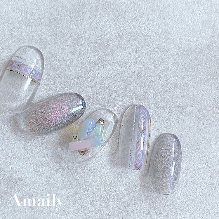 取扱終了 Amaily ネイルシール No.5-48 エンブロイドパターン