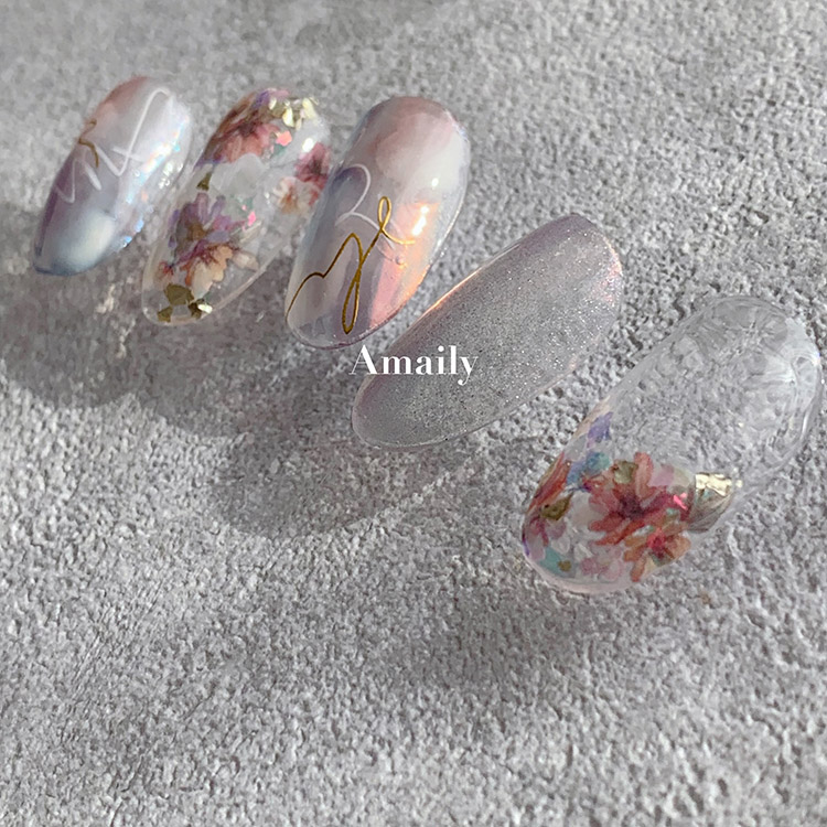 Amaily ネイルシール No.3-40 アーティスティックフラワー (ペール)