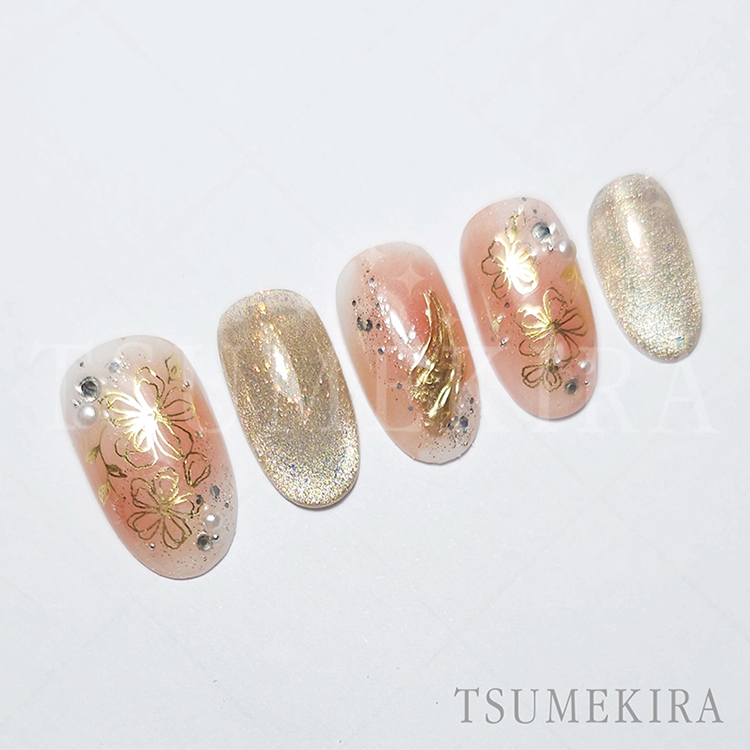 取扱終了 TSUMEKIRA SG-LNF-001 ラインフラワー ゴールド