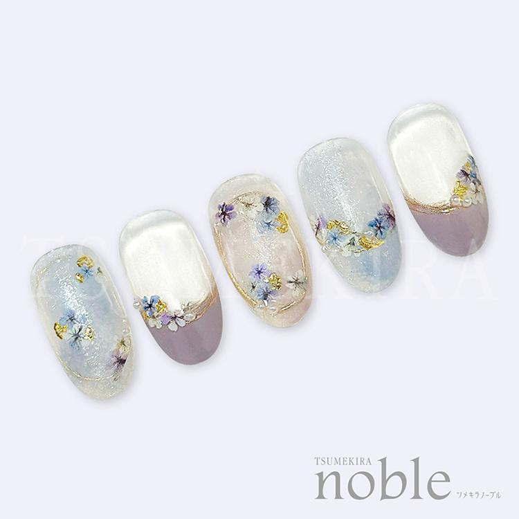 TSUMEKIRA noble NO-DFG-003 ドライフラワーと金箔3 ブルー