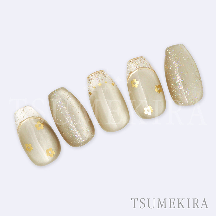 TSUMEKIRA SG-ICH-002 いっちょこプロデュース ドットフラワー&リボン ゴールド
