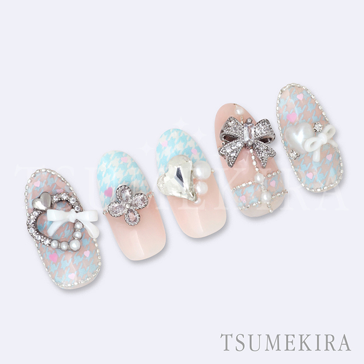 TSUMEKIRA NN-CDR-007 千鳥格子フレンチ パステル ブルー・ピンク