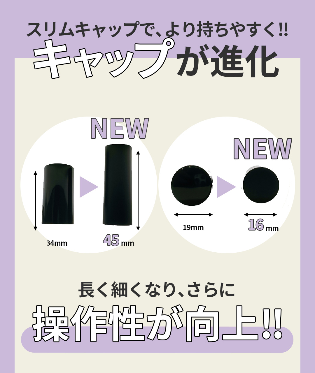 スリムキャップで、より持ちやすく!!キャップが新化
